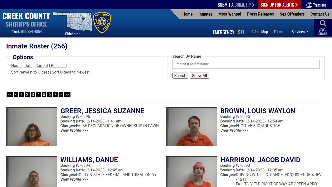 Inmate Roster - Current Inmates Booking Date Descending - Creek County ...