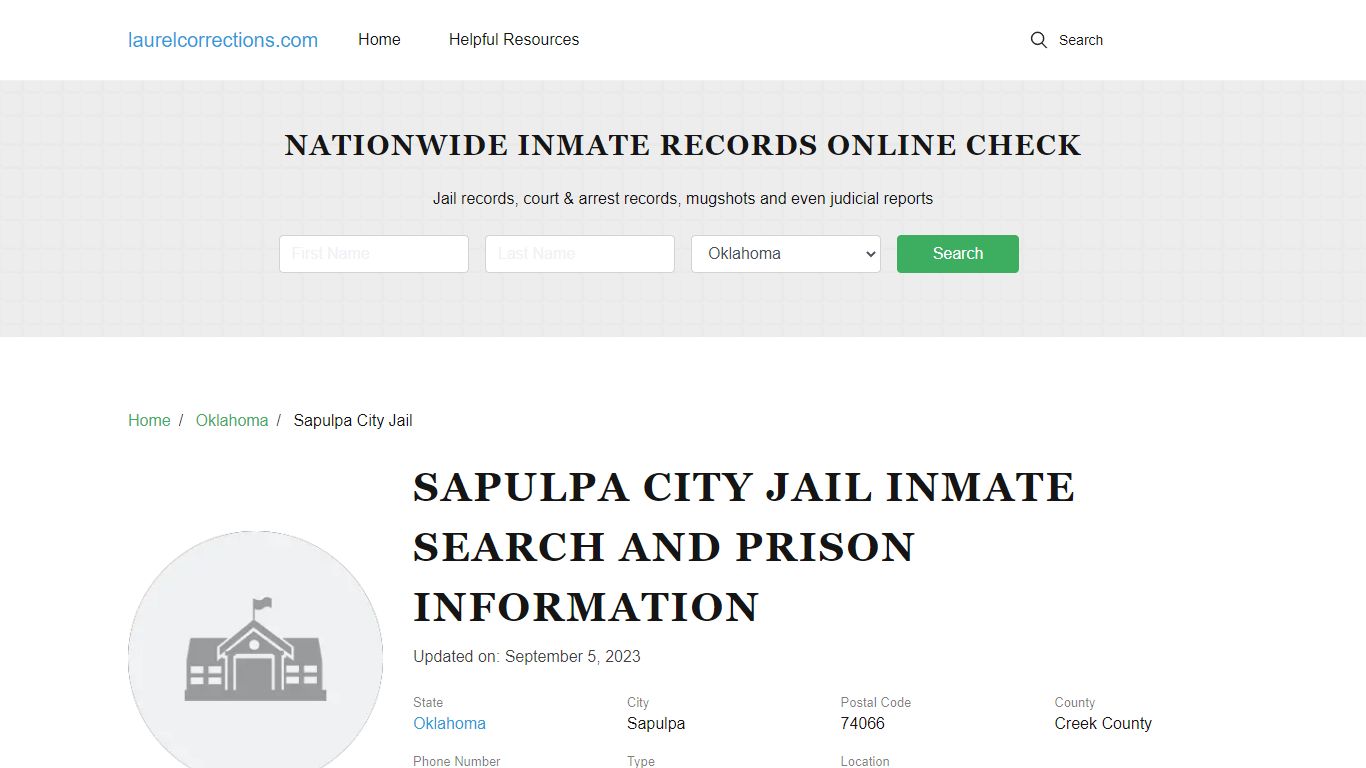 Sapulpa City Jail Inmate Search, Visitation, Contacts