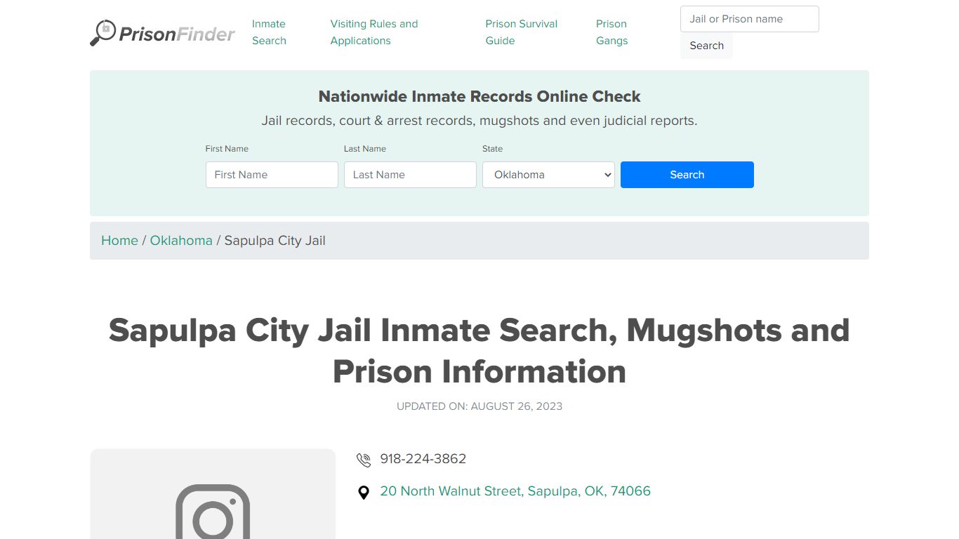 Sapulpa City Jail Inmate Search, Mugshots, Visitation, Phone no ...